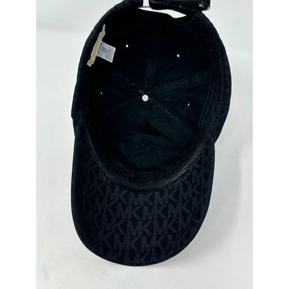 Michael Kors Womens Black Monogram Logo Baseball Cap Adjustable Hat MK Logo